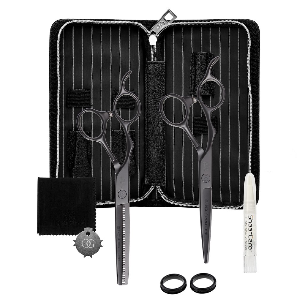 Olivia Garden Scheren SilkCut PRO Matt Black Set HS 5,75 u. MS 6,0 Zoll - S-1165 LEFT