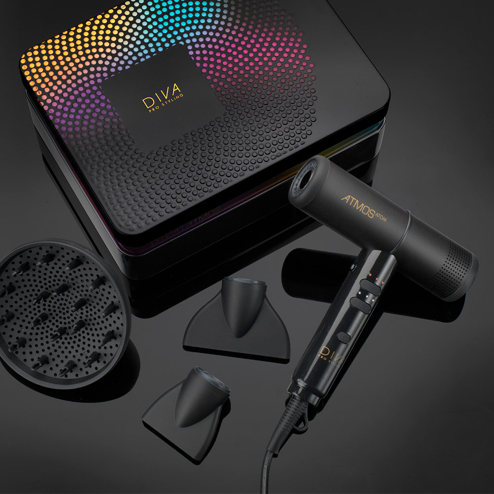 Diva Pro Atmos Atom Ultra Compact Haartrocker Föhn mit Diffuser